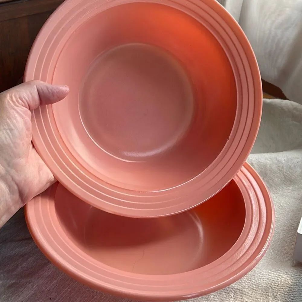 Vintage Hazel Atlas Moderntone Platonite Pastel pink bowls. Lot of 2